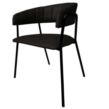 Imagem de Cadeira com Braços Maraú PSG Móveis Couro Legitimo Preto com Base em A