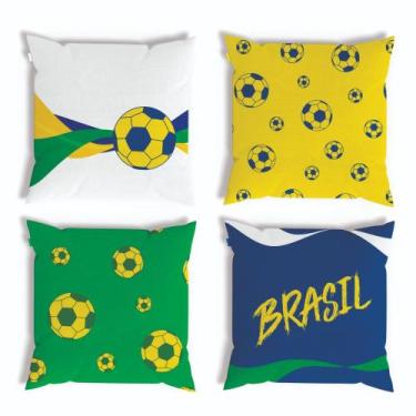 Imagem de Kit 4 Capas de Almofadas Copa do Mundo Brasil Torcida  45x45 - LALU EN
