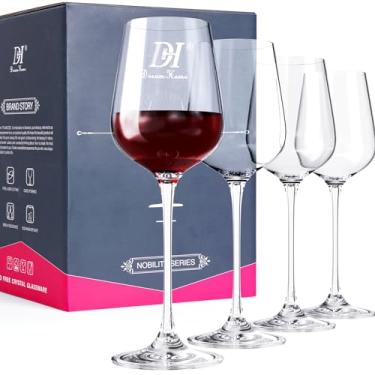 Imagem de DH Conjunto de 4 taças de vinho de cristal, 473 ml, haste longa, taças de vinho tinto transparente, ótima embalagem de presente, taça de vinho branco premium sem chumbo, série nobre de nível A para