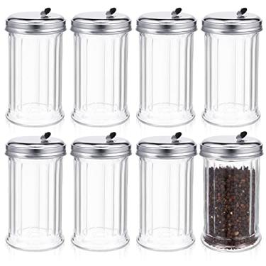 Imagem de Coqueteleira de vidro com 8 unidades, dispensador de açúcar de 350 ml, recipiente de açúcar estilo retrô, pote de vidro vintage com tampa de aço inoxidável para cafeteria