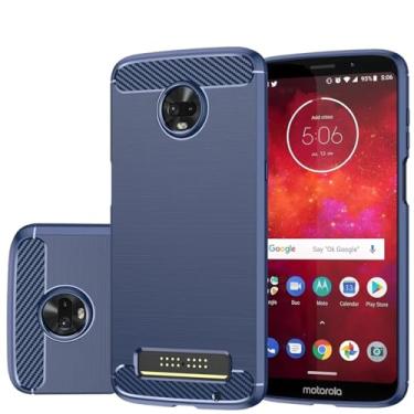 Imagem de Gufuwo Capa para Moto Z3/Moto Z3 Play/Moto Z3 Force XT1929, capa fina fina de fibra de carbono TPU capa traseira macia antiarranhões à prova de choque capa protetora para Motorola Moto Z3 azul