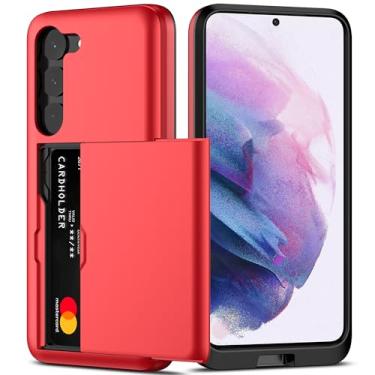 Imagem de Nvollnoe Capa para Samsung S23 com porta-cartão 5G 6,1 polegadas fina camada dupla protetora resistente Galaxy S23 capa carteira slot para cartão oculto para Samsung S23 (vermelho)