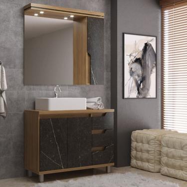 Imagem de Gabinete de Banheiro 100cm com Cuba e Armário com Espelho Ref 1000 Itapuã/Portoro