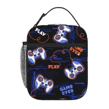 Imagem de Lancheira isolada Gamepads, caixa portátil à prova de vazamento para meninos e meninas, bolsa térmica de grande capacidade com alça e bolso para garrafa para crianças, adolescentes, adultos,