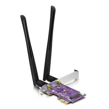 Imagem de Placa adaptador PCIe x1 para M.2 WiFi Bluetooth – Suporta módulos NGFF A+E, banda dupla 2,4 GHz/5 GHz com 2 antenas 5dBi | Solução de atualização sem fio para desktop