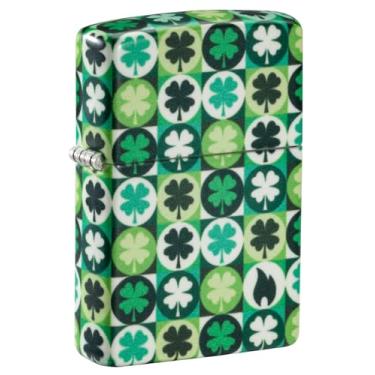 Imagem de Zippo Isqueiro de bolso fosco verde escuro com design de trevo