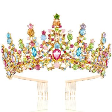 Imagem de TOBATOBA Tiara feminina com coroa de rainha de cristal para princesa, tiara de casamento com strass, coroa de aniversário para noiva, formatura, concurso, fantasia de Halloween, cosplay, acessórios de