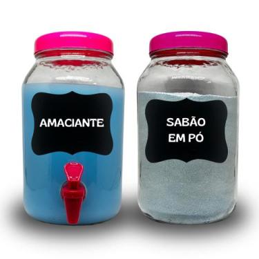 Imagem de Kit Para Lavanderia, Pote para Sabão em Pó E Amaciante 3 Litros + lous