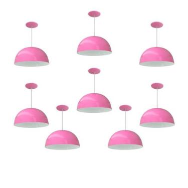 Imagem de Kit 8 Luminária Pendente Meia Lua 24cm Com Interior Branco Brilho Fiaç