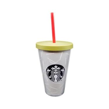 Imagem de Starbucks Copo frio de acrílico com logotipo e aro, 473 g com canudo (cinza)