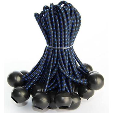 Imagem de eHomeA2Z Bungee Balls Heavy Duty Pacote com 25 resistente ao clima Preto Azul 5 mm de espessura para barraca de carga de lona de acampamento (25, 6 polegadas)