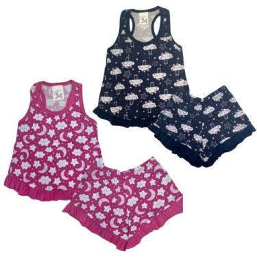 Imagem de Kit 2 Pijama Baby Doll Menina 100% Algodão Confortável Verão - Mundo d