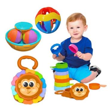 Imagem de Kit Chocalho Bebe Bolinha Brinquedo Empilhar Menino Menina - Kit Choca