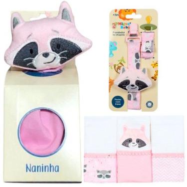 Imagem de Naninha + Prendedor de chupeta + Fralda de Boca Guaxinim Rosa - Miguel