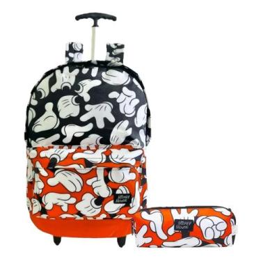 Imagem de Mochila Juvenil Estampada Mickey Mouse G Rodinhas Estojo - xeryus