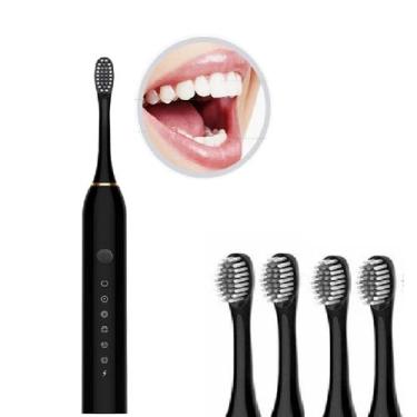 Imagem de Escova de Dentes Elétrica Com 4 Refis e 6 Modos de Limpeza Recarregáve
