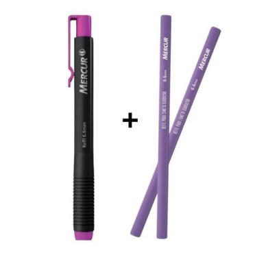 Imagem de Kit Caneta Borracha 6.6mm Retrátil Colorida Mercur + 02 Refil Colorido