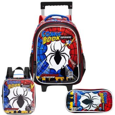 Imagem de Kit Mochila de Rodinhas Lancheira Estojo Spider Comic Book - Denlex, P