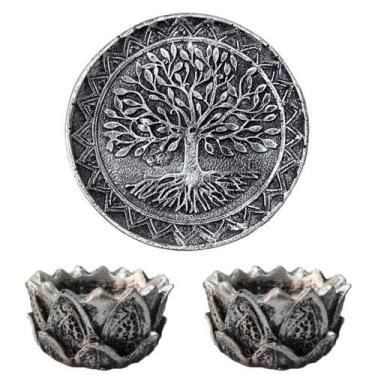 Imagem de Incensário Porta Incenso Arvore Da Vida + 2 Flor De Lótus - LZ Decoraç