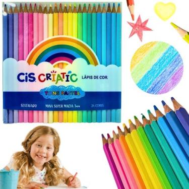 Imagem de conjunto Lápis de cor Tons Pastel Sextavado Criativo Colorido Material
