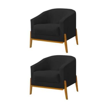 Imagem de Kit 2 Poltronas Living Base em Madeira Maciça Flórida Veludo Preto - V