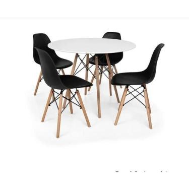 Imagem de Conjunto Kit 4 Cadeiras Eiffel Eames Preta + 1 Mesa Eames 80cm Branca 
