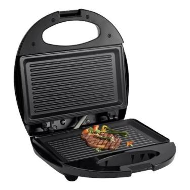 Imagem de Sanduicheira Grill Chapa Elétrica Preta Acabamento Inox Cor Cinza 110v