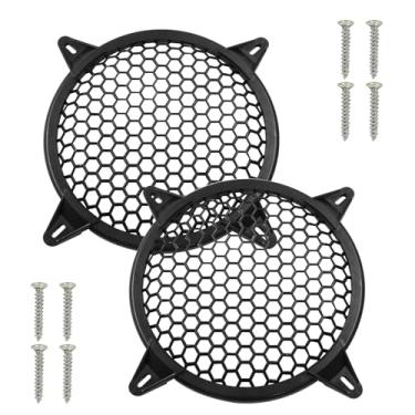 Imagem de Unlorspy 2 peças de grade de subwoofer de plástico preto, protetor de tela de alto-falante de 15 cm com parafusos de montagem para áudio doméstico ou alto-falante de carro DIY