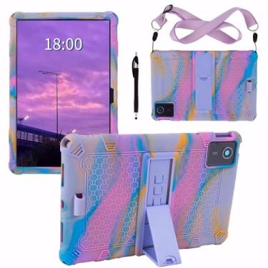 Imagem de Misenya Capa para tablet Lenovo M11 de 11 polegadas com cordão e caneta, capa com suporte multiângulo para tablet Lenovo M11 2024 TB330FU/TB331FC (rosa roxo colorido)