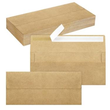 Imagem de Pacote com 50 envelopes empresariais nº 10, envelopes Kraft padrão autoselados para envio comercial seguro e jurídico, escritório, cheques, cartas, faturas, 10 x 23 cm