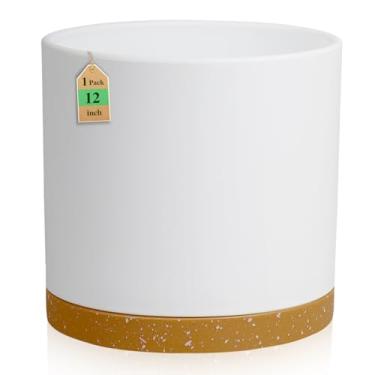 Imagem de WSMKSZ Vasos grandes de 30 cm para plantas internas ou externas, vaso de plástico grande com orifícios de drenagem e pires, conjunto de vasos de flores decorativos de cilindro profundo para casa Gaden