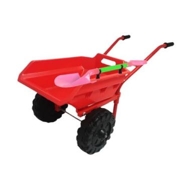 Imagem de Luwecf Carrinho de mão infantil, kart de brinquedos de construção, alça antiderrapante, brinquedo de jardim ao ar livre, barril de roda para crianças, Vermelho