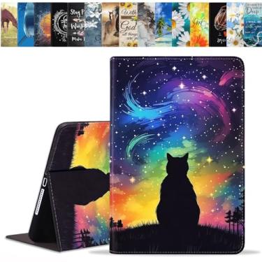 Imagem de BWOOLL Capa para Samsung Galaxy Tab S9 FE 5G 10,9 polegadas/Galaxy Tab S9 11 polegadas 2023, capa fina e leve de couro PU com suporte para despertar/hibernar automaticamente, gato preto sob o céu