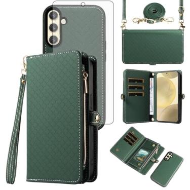 Imagem de Asuwish Capa de celular para Samsung Galaxy S24/S25 5G carteira com zíper destacável com protetor de tela de vidro temperado alça transversal alça flip porta-cartão S 24 24S 25 25S G5 mulheres meninas