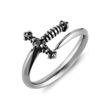 Imagem de HZMAN Anel de espada para homens e mulheres, aço inoxidável, retrô, gótico, punk, cavaleiro, punhal, joia, presente, Metal, Sem pedra preciosa