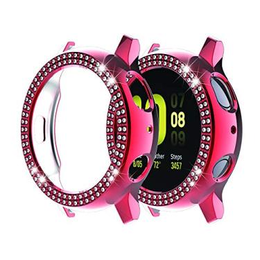 Imagem de Compatível com Galaxy Watch Active 2 40 mm 44 mm com diamante de linha dupla e revestimento de policarbonato com diamantes de cristal brilhantes e armação de glitter capa rígida protetora, Vermelho, Active 2 44mm