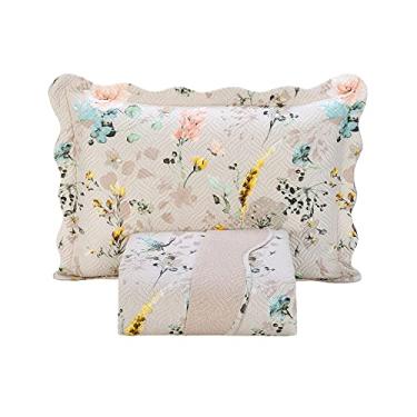 Imagem de Kit Cobre Leito Colcha Solteiro 2 Peças Boutis Estampada Dupla Face Porta Travesseiro Aba Americana (Cartagena Areia)