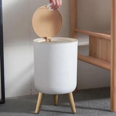 Imagem de Lixeira Com Pés de Madeira Moderna Com Tampa de Pressão Para Sala Banh