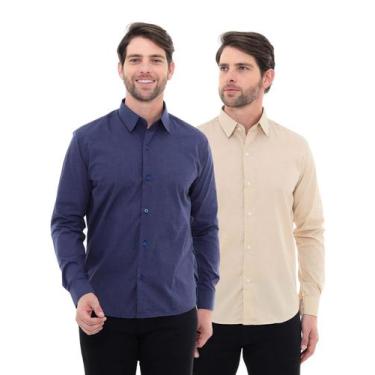 Imagem de KIT Masculino 2 Peças - Camisa Social Masculina Premium Tipo Linho Azu