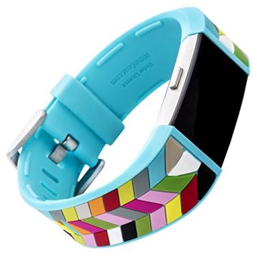 Imagem de WITHit Pulseira de substituição de silicone French Bull para Fitbit Charge 2, Blue Ziggy – Fecho de fivela de aço inoxidável ajustável, de substituição para Fitbit Watch, resistente ao suor, serve na