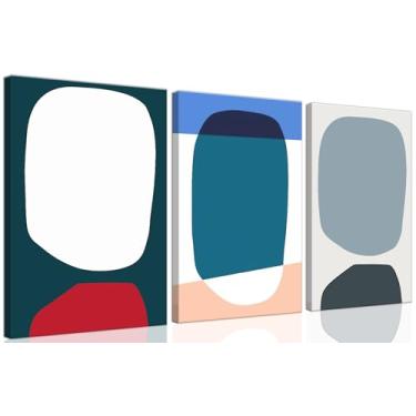 Imagem de ouiytws Impressão em tela abstrata simples de blocos de cores, azul, branco, rosa de estilo simples moderno, usado principalmente na sala de estar, escritório, decoração de quarto. Moldura 40,6 x 61
