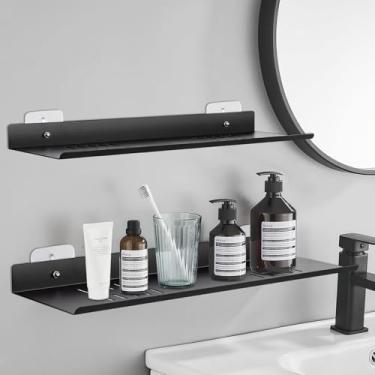 Imagem de UVKDEENK Pacote com 2 prateleiras de parede autoadesivas montadas na parede, prateleiras flutuantes de canto sobre a torneira, bandeja de chuveiro de liga de alumínio, organizador de armazenamento