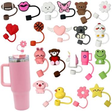 Imagem de 20 peças de cobertura de palha Stanley, tampas de palha de silicone para copo Stanley de 30 e 4 onças com copos, acessórios de tampa de 10 mm para Stanley, tampas de canudo reutilizáveis à prova de