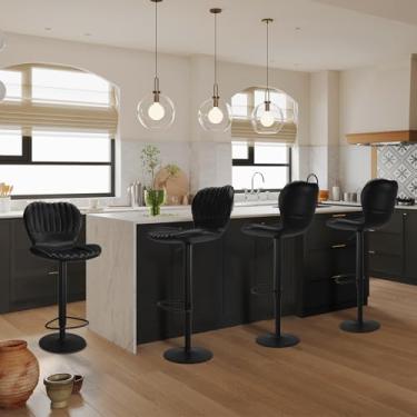 Imagem de GarveeHome Cadeiras de bar giratórias modernas ajustáveis conjunto de 4, bancos de bar com altura de balcão com encosto alto, montagem fácil de 5 minutos para ilha de cozinha, sala de jantar, bar