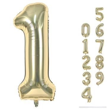 Imagem de Balões de Alumínio com Número 1 - 40cm - Dourado e Champagne - Festa d