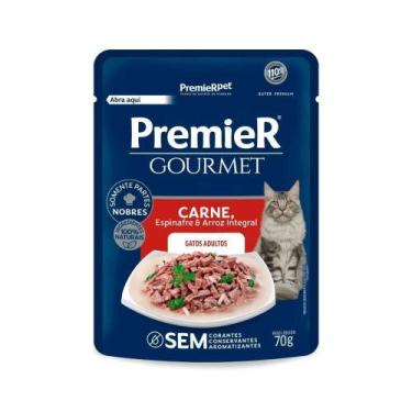 Imagem de Ração Úmida Premier Gourmet para Gatos Adultos Sabor Carne, Espinafre 