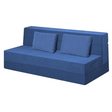 Imagem de Ressainic Cadeira dobrável para sofá-cama com travesseiro, cadeira dobrável conversível, colchão de espuma, sofá-cama dobrável para sala de estar/dormitório/convidado/escritório (azul, Queen)