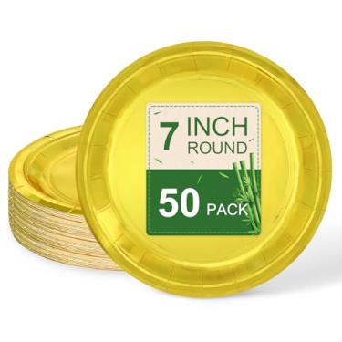 Imagem de LIKAJON 50 peças de pratos de papel dourado, pratos de sobremesa descartáveis de 17 cm para dia dos namorados, festa de chá, chá de bebê, aniversário, casamento, formatura, piquenique, churrasco