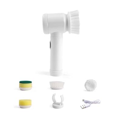 Imagem de Power Spin Scrubber Depurador elétrico sem fios de mão com 4 cabeças de escova para pó substituíveis para casa de banho, banheira, pia, cozinha, azulejos, janela, argamassa de chão, cor branca