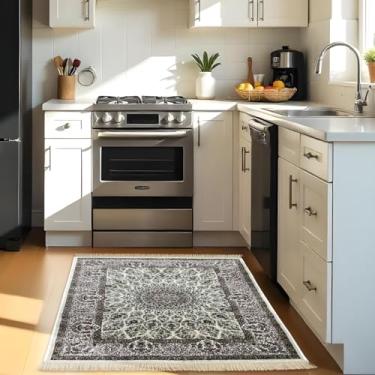 Imagem de 1 Tapete Cozinha Belga Grande Passadeira Es Cl 100 x 140 Vr (D10Cla Bege Branco Amarelo Classico Medalhão Floral)